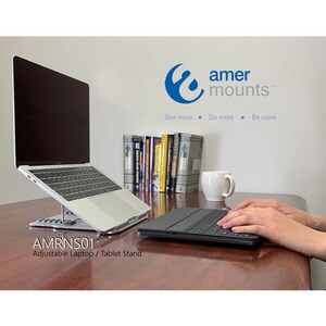 Amer Mounts AMRNS01 Foldable Laptop Tablet Stand - Upto 15.6" Screen Size Notebook, Tablet Support - Aluminum Alloy - Silver