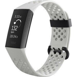 Fitbit Charge 3 Smart Band - Frost White, Graphite Aluminum Body Color - Leather, Aluminium Body Material - Woven, Elastom