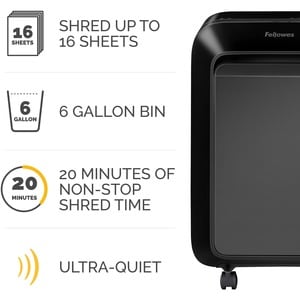 Fellowes LX180 Cross-cut Shredder - Continuous Shredder - Cross Cut - 16 Per Pass - for shredding Staples, Paper, Paper Cl