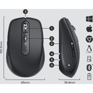 Logitech MX Anywhere 3 Compact Performance Mouse, Wireless, Comfort, Fast Scrolling, Any Surface, Portable, 4000DPI, Custo