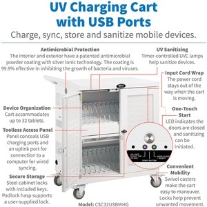 Tripp Lite by Eaton Safe-IT Multi-Device UV Charging Cart, Hospital-Grade, 32 USB Ports, iPad and Android Tablets, Antimic