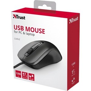 Trust Carve Maus - USB Typ-A - Optisch - 3 Taste(n) - Schwarz - Kabel - 1200 dpi Auflösung - Scroll-Rad - Symmetrisch