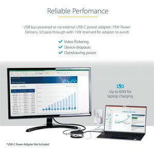 StarTech.com USB C Multiport Adapter - USB Type-C 10Gbps Mini Dock 4K 60Hz HDMI/DisplayPort/1080p VGA - 75W PD Passthrough