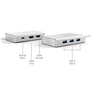 Accell Air USB-C 4K Driver-Less Dock - 87 W - USB Type C - 4 x USB Ports - USB Type-C - HDMI - Silver - Wired