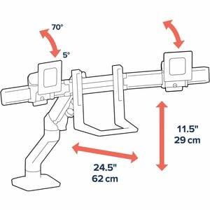Ergotron Mounting Arm for Monitor, Display Screen, LCD Display - Black - Landscape/Portrait - Height Adjustable - 2 Displa