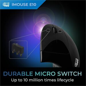 Adesso iMouse E10 Mouse - Radio Frequency - USB - Optical - 6 Button(s) - Black - Wireless - 9.14 m - 2.40 GHz - 1600 dpi 
