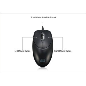 Adesso iMouse M6 Full-size Mouse - USB - Optical - 3 Button(s) - Black - Cable - No - 1000 dpi - Scroll Wheel - Symmetrical