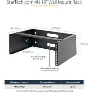 StarTech.com 4U Wall Mount Rack, 14in Deep, 19 inch Wall Mount Network Rack, Wall Mounting Patch Panel Bracket for Switch/