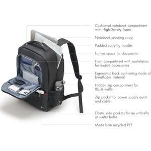 Dicota Eco Tasche (Rucksack) für 33 cm (13 Zoll) bis 39,6 cm (15,6 Zoll) Notebook - Schwarz - 300D Polyethylene Terephthal