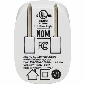 Tripp Lite series Compact 1-Port USB-C Wall Charger - GaN Technology, 20W PD 3.0 Charging, White - 20 W - 230 V AC, 120 V 