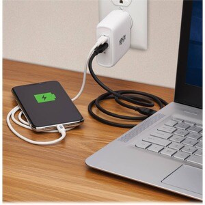 Eaton Tripp Lite Series Dual-Port Compact USB-C Wall Charger - GaN Technology, 68W PD Charging (50W+18W), White - 120 V AC