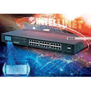24-Port Gigabit Ethernet PoE+ Switch with 2 SFP Ports, LCD Display, IEEE 802.3at/af Power over Ethernet (PoE+/PoE) Complia