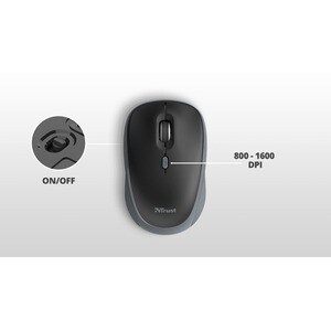 Ratón Trust Yvi - Radiofrecuencia - USB 2.0 Tipo A - Óptico - 4 Botón(es) - Negro - Inalámbrico - 2,40 GHz - Recargable - 