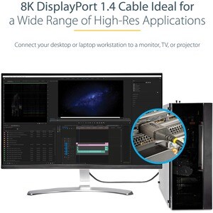 2m VESA Zertifiziertes DisplayPort 1.4 Kabel, 8K 60Hz HDR10, UHD 4K 120Hz Video, DP zu DP Monitorkabel, DP 1.4 Kabel, M/M 