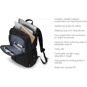 Dicota Eco SCALE Tasche (Rucksack) für 33 cm (13 Zoll) bis 39,6 cm (15,6 Zoll) Notebook, Tablet - Schwarz - 600D Polyethyl