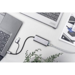 Digitus DN-3028 USB/Ethernet-Hub - USB 3.1 Typ C, USB 3.0 Typ A - Extern - Grau - 1 Netzwerk (RJ-45) Anschluss/Anschlüsse 