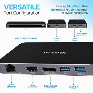 VisionTek VT400 - Dual Display USB-C Docking Station with Power Passthrough - for Notebook - 100 W - USB Type C - 2 Displa