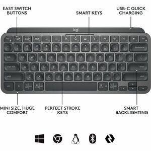 Logitech MX Keys Mini Wireless Illuminated Keyboard for Business, Compact, Logi Bolt Technology, Graphite - Wireless Conne