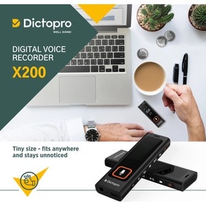 Dictopro Tiny Digital Voice Activated Recorder - HQ Recording from 60ft, Sensitive Mic - 8 GB - MP3, WAV, WMA, APE, FLAC -