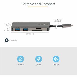 StarTech.com USB C Multiport Adapter, USB-C to 4K HDMI, 100W PD Pass-through, SD/MicroSD, 3xUSB 3.0, USB Type-C Mini Dock,