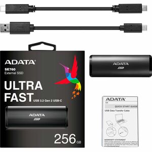 Adata SE760 256 GB Portable Solid State Drive - External - Black - Smartphone, Tablet, MacBook, Desktop PC, Notebook, Gami