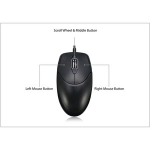 Adesso HC-3003PS Mouse - PS/2 - Optical - 3 Button(s) - Black - Cable - 1200 dpi - Scroll Wheel - Symmetrical