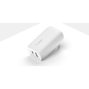 Belkin 37W Portable Dual Port USB-C Wall Charger - 1xUSB-A (12W), 1xUSB-C (30W) - Fast Charging - Power Adapter - White -