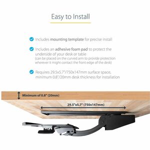 StarTech.com Bandeja para Teclado y Mouse Debajo del Escritorio - Bandeja (255x670mm) Ergonómica de Altura Ajustable con P