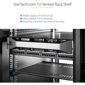 StarTech.com 1U Vented Server Rack Cabinet Shelf - Fixed 20" Deep Cantilever Rackmount Tray for 19" Data/AV/Network Enclos