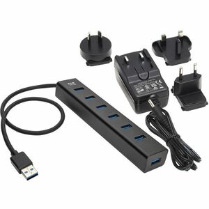 Eaton Tripp Lite Series 7-Port USB-A Mini Hub - USB 3.x (5Gbps), International Plug Adapters, Aluminum Housing - USB 3.2 (