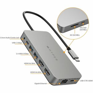 Targus HyperDrive HDM1H-GL USB Type C Docking Station for Monitor, Notebook, Desktop PC, Headset - Charging Capability - M