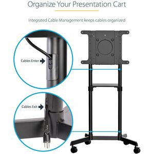 StarTech.com Mobile TV Cart, Portable Rolling TV Stand, 37-70 inch VESA Display Mount (154lb/70kg), Shelf & Storage, Rotat