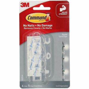 Command Clear Round Cord Clips Value Pack - Cable Clip - Clear - 0.81" Length - Plastic - 10