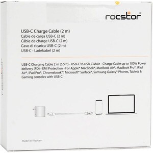 Rocstor Premium USB-C Charging Cable Up to 100W Power Delivery - USB-C Charging Cable 2m (6 ft) - USB-C to USB-C M/M - USB