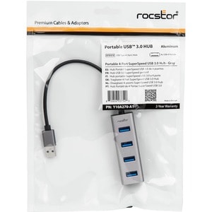 Rocstor Portable 4 Port Hub USB-A to 4x USB-A SuperSpeed USB 3.0 - Rocstor Premium Portable 4 Port SuperSpeed USB 3.0 Hub 