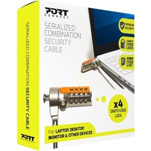 Port Cable Lock For Notebook, Desktop Computer, Monitor, Projector - 1.80 m Cable - 4-digit - Combination Lock - Dark Smok