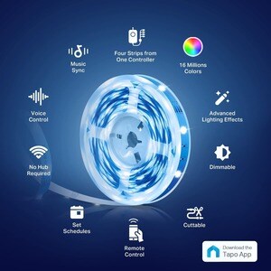 TP-Link Tapo L900-20 - Tapo Smart LED Light Strip 65.6ft (4 Rolls of 16.4ft) - Sync-to-Sound - 16M RGB Colors - Works w/ A