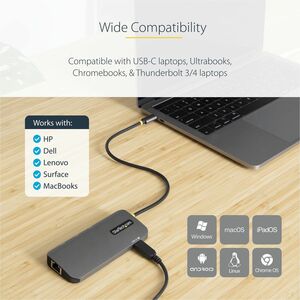StarTech.com Adaptador Multipuertos USB C, HDMI de 4K y 60Hz, Hub USB-A 3.2 de 3 Puertos de 5Gbps, PD de 100W, GbE, Dockin