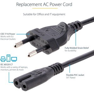 StarTech.com 752E-3M-POWER-LEAD Standard Power Cord - 3 m - For Notebook, Monitor, Scanner, Printer - CEE 7/16 / IEC 60320