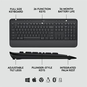 Logitech Signature MK650 Combo For Business - USB Plunger Wireless Bluetooth/RF 5.0 2.40 GHz Keyboard - 118 Key - English 