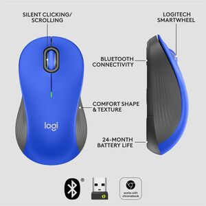 Logitech Signature M550 L Full Size Wireless Mouse - For Large Sized Hands, 2-Year Battery, Silent Clicks, Bluetooth, Blue