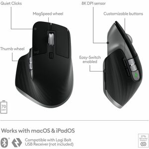 Logitech MX Master 3S for Mac - Wireless Bluetooth Mouse with Ultra-fast Scrolling, 8K DPI, Quiet Clicks, Space Gray - Dar