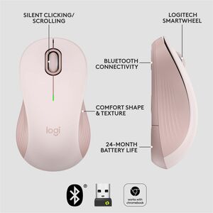 Logitech Signature M550 Wireless Mouse - For Small to Medium Sized Hands, 2-Year Battery, Silent Clicks, Rose - Optical - 