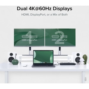 Plugable 13-in-1 USB C Docking Station Dual Monitor, 100W Charging, Dual 4K Displays 2x HDMI or 2x DisplayPort - Compatibl