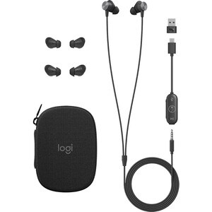 Logitech Zone Wired Earbud Stereo Earset - Graphite - Binaural - In-ear - 16 Ohm - 20 Hz to 16 kHz - 145 cm Cable - Noise 