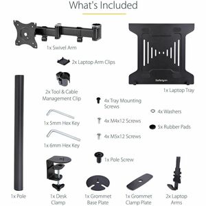 StarTech.com Laptop Desk Mount, Monitor and Laptop Arm Mount, Displays up to 34" (17.6lb/8kg), VESA Laptop Tray Arm, Clamp