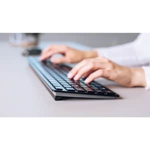 CHERRY KW 9100 SLIM Tastatur - Kabellos Konnektivität - Deutsch - Schwarz, Silber - Schere Keyswitch - Bluetooth/RF - 4 - 