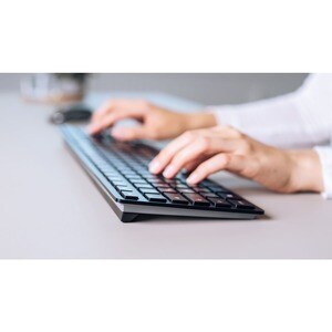 CHERRY KW 9100 SLIM Bluetooth, Wireless Keyboard - Full size, Black/Silver, Rechargeable, AES 128 Encryption