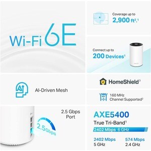 TP-Link Deco XE75 Pro(1-pack) - Deco AXE5400 Tri-Band WiFi 6E Mesh Router, 1-pack - 2.5G WAN/LAN Port - 2 x Gigabit LAN Po