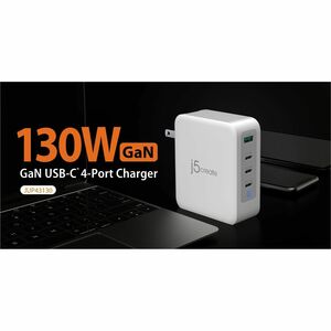 j5create 130 W AC Adapter - Universal Adapter - For USB Type C Device, USB Type A Device, Mobile Phone, Tablet PC, Noteboo